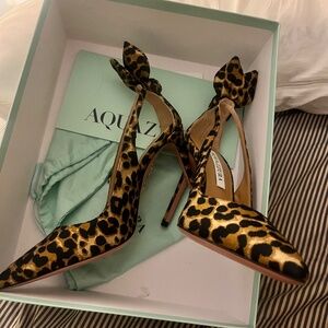 Never Worn Aquazzura Leopard Print Bow Tie 105